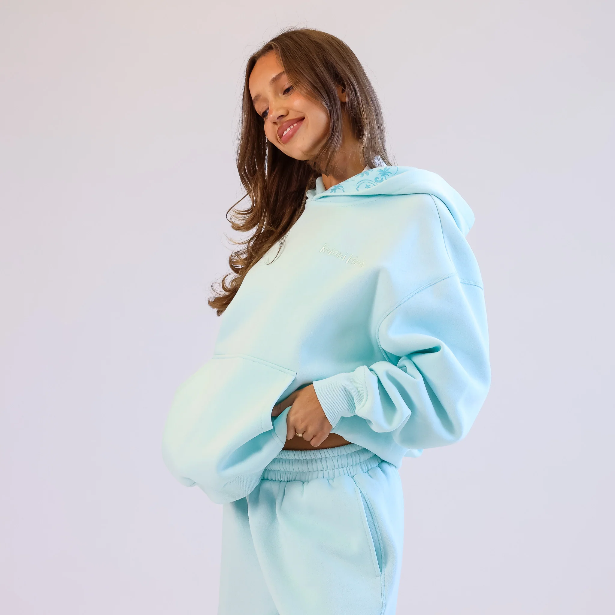 Embroidered Drawstring Hoodie - Jelly Mint - Image 10