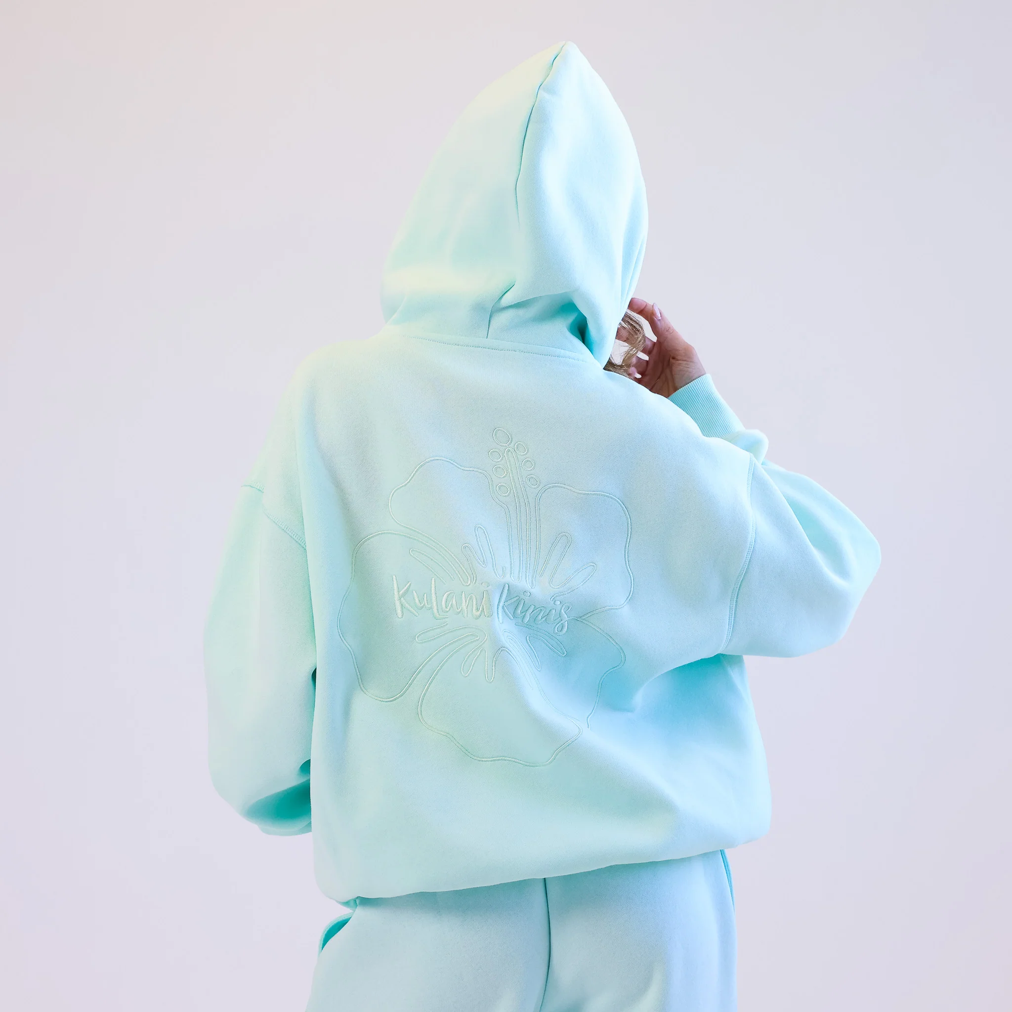 Embroidered Drawstring Hoodie - Jelly Mint - Image 3