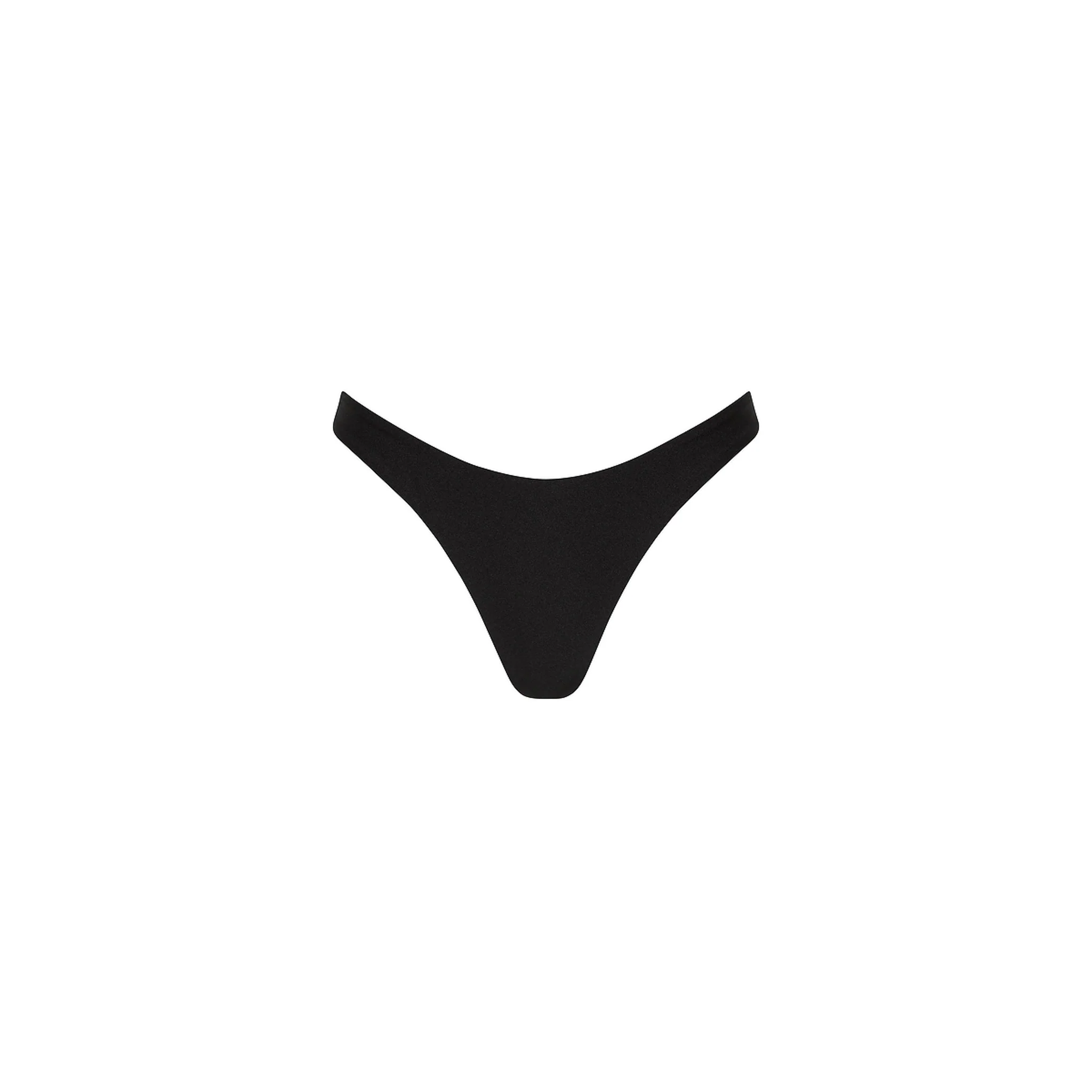 Gathered Deep V Thong Bikini Bottom - Twilight Black
