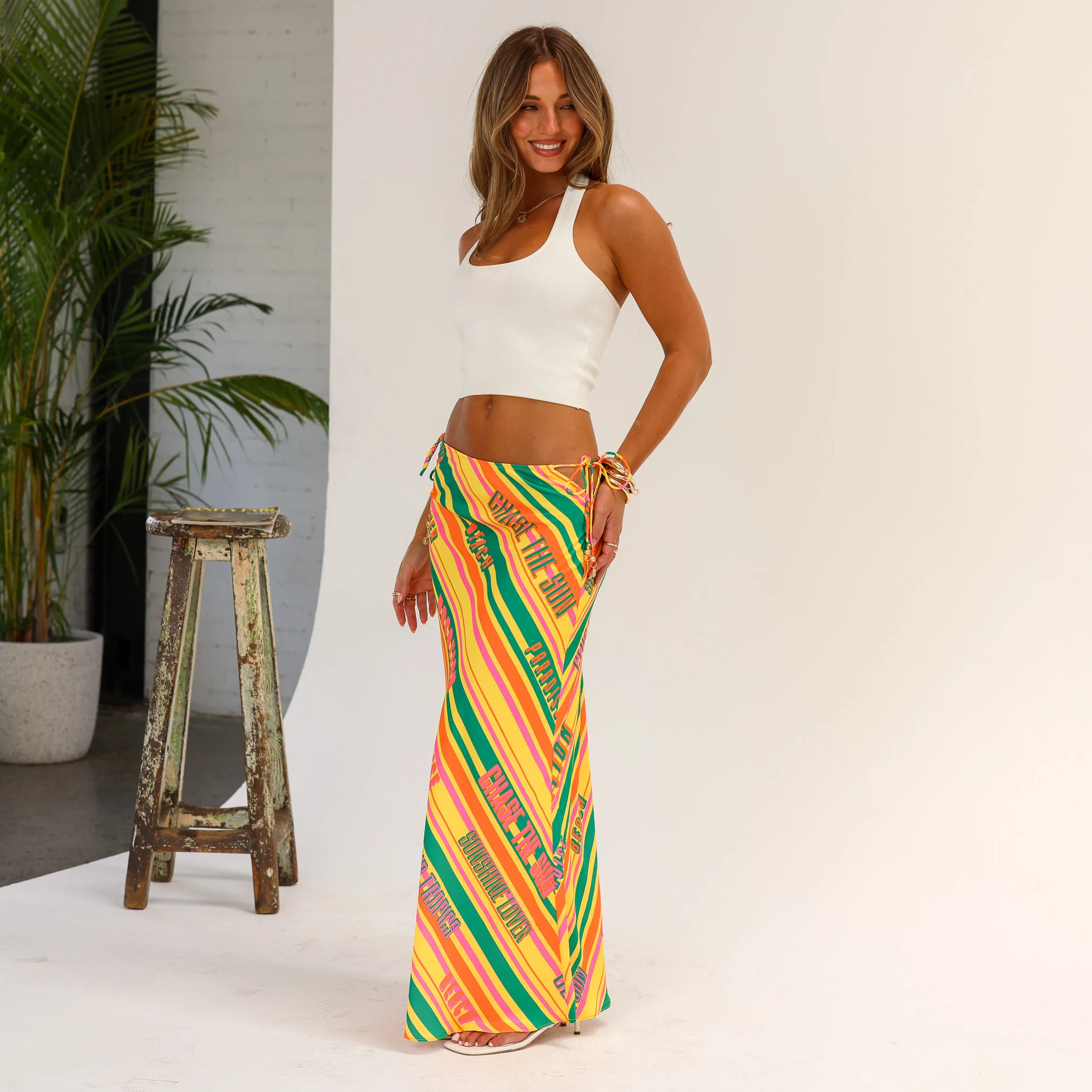 Satin Tie Side Maxi Skirt - Sunshine Lover - Image 4