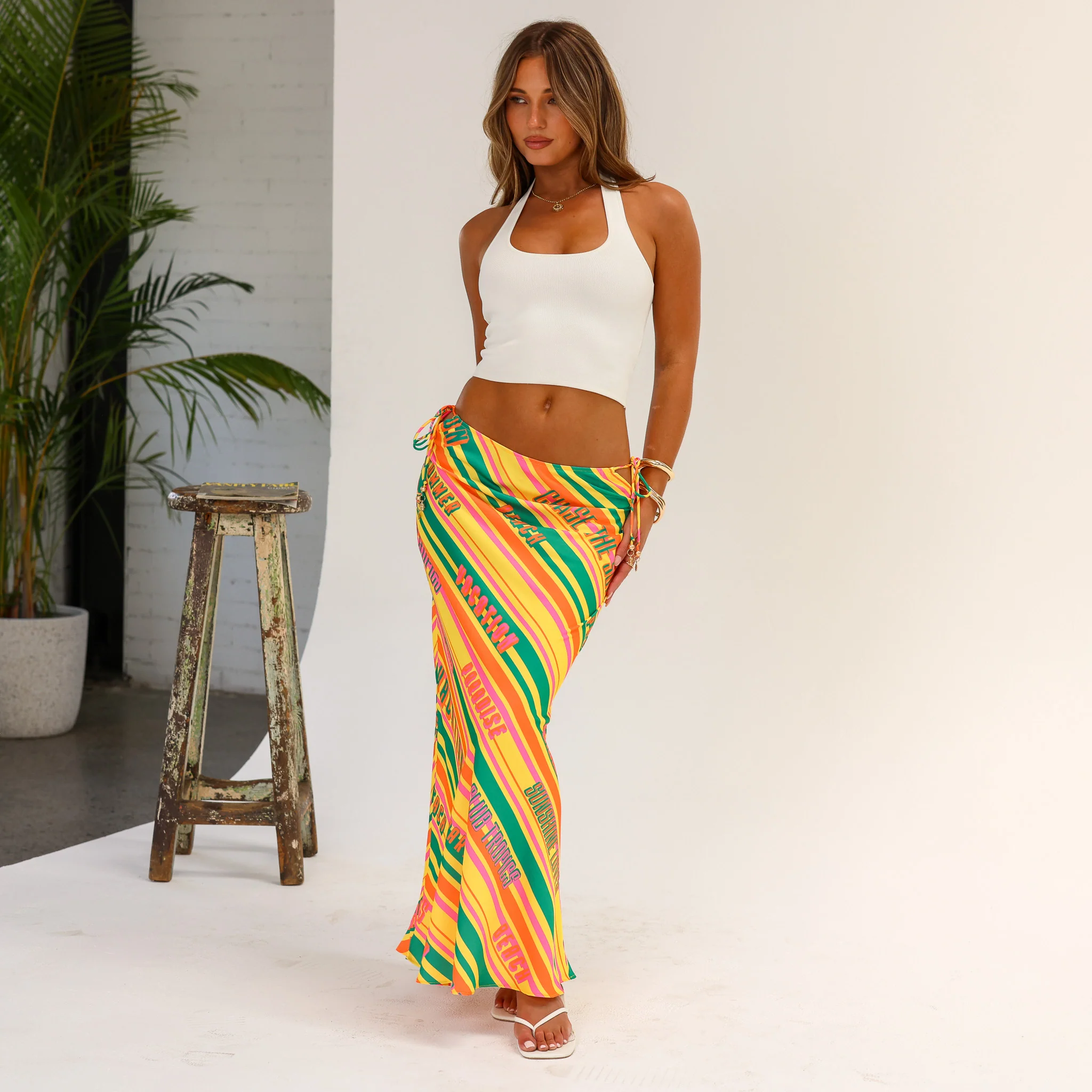 Satin Tie Side Maxi Skirt - Sunshine Lover - Image 6