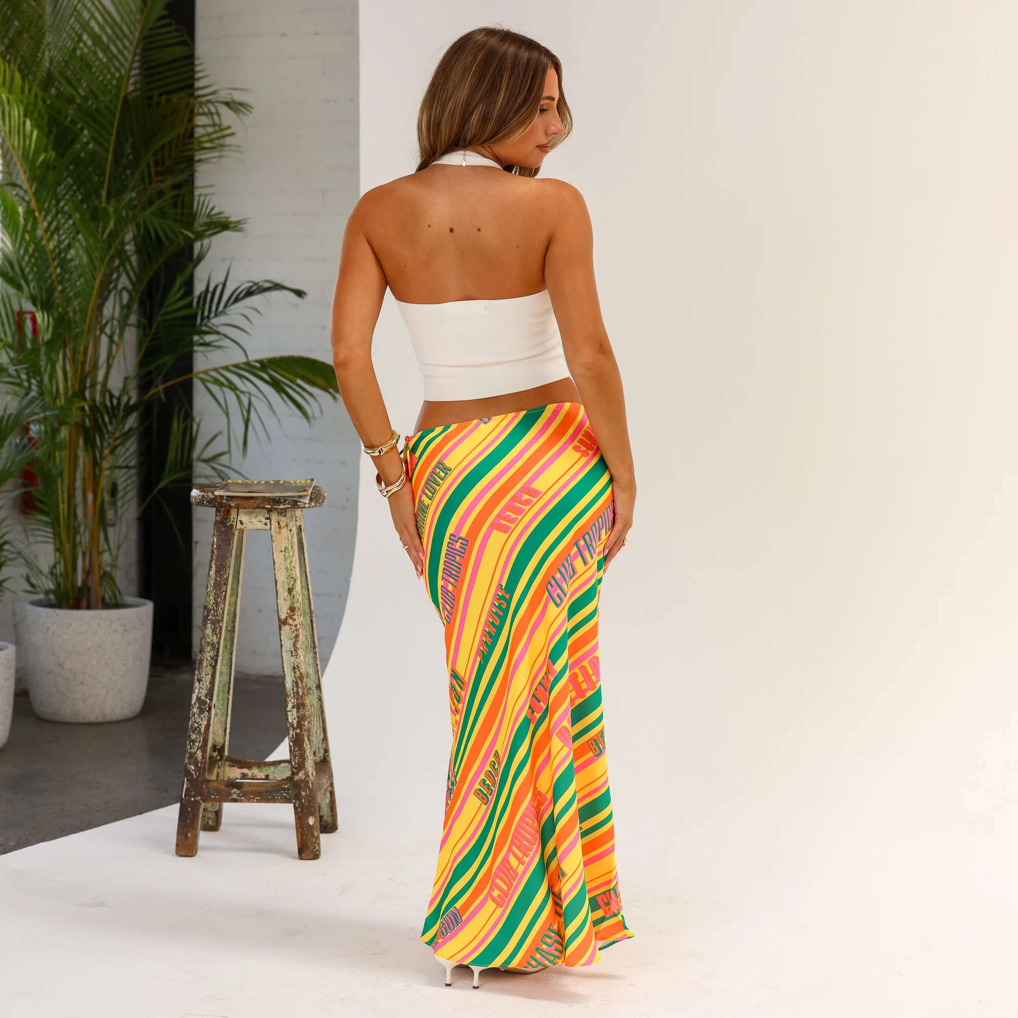 Satin Tie Side Maxi Skirt - Sunshine Lover - Image 7