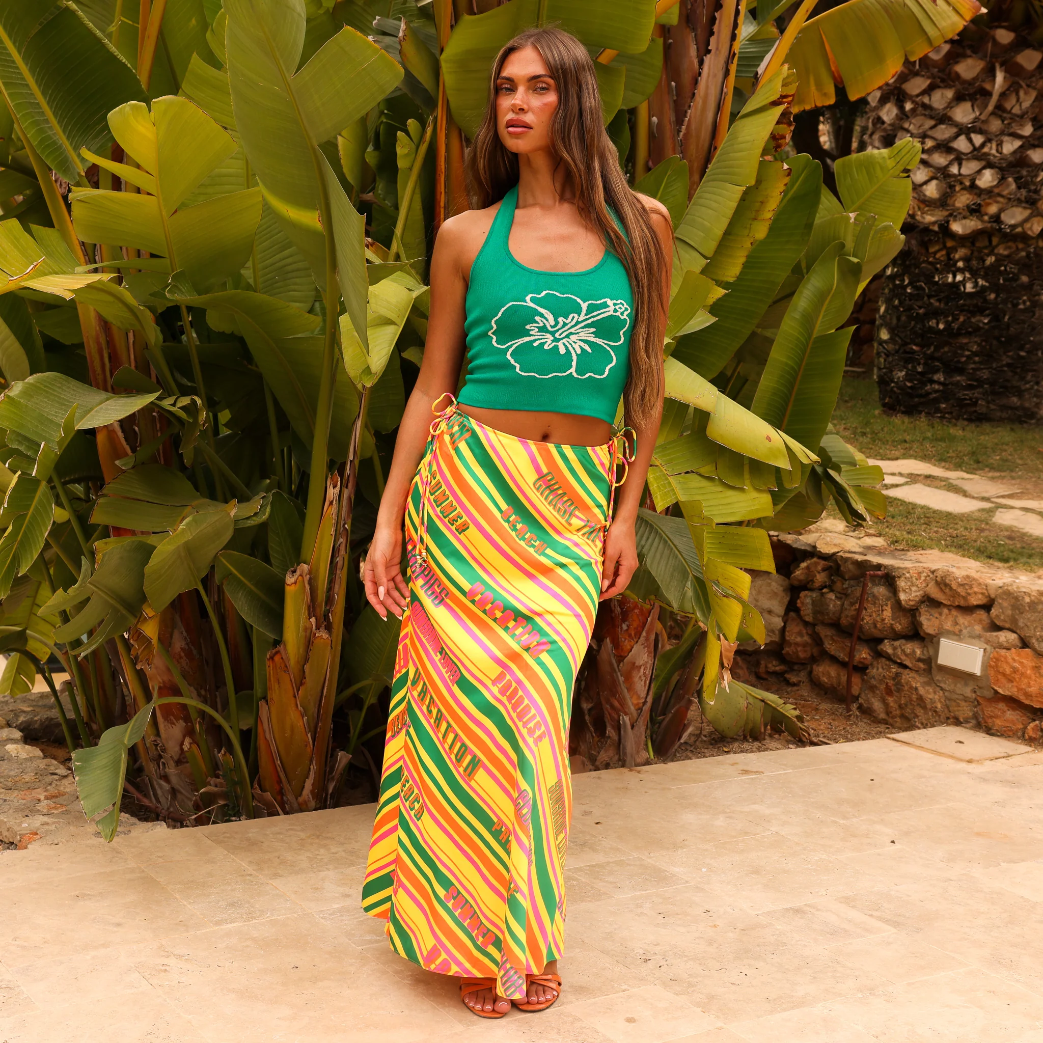 Satin Tie Side Maxi Skirt - Sunshine Lover - Image 9